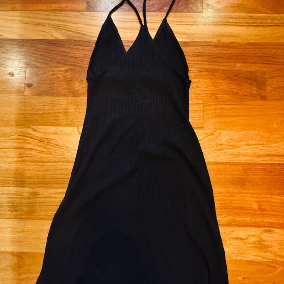 Reformation Black Stretch Knit Spaghetti Strap T Back Triangle Top Mini Dress - Picture 2 of 2